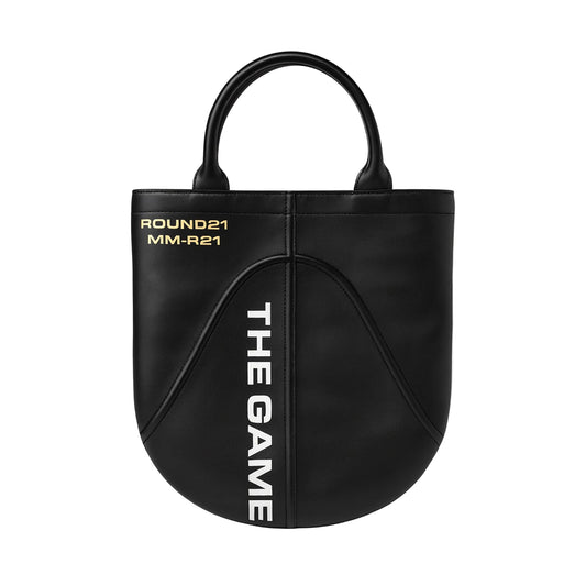 Black WNBA bag with 'THE GAME' branding on a white background. WNBA premium purse by Round21 and Maya Winston with Marsai Martin